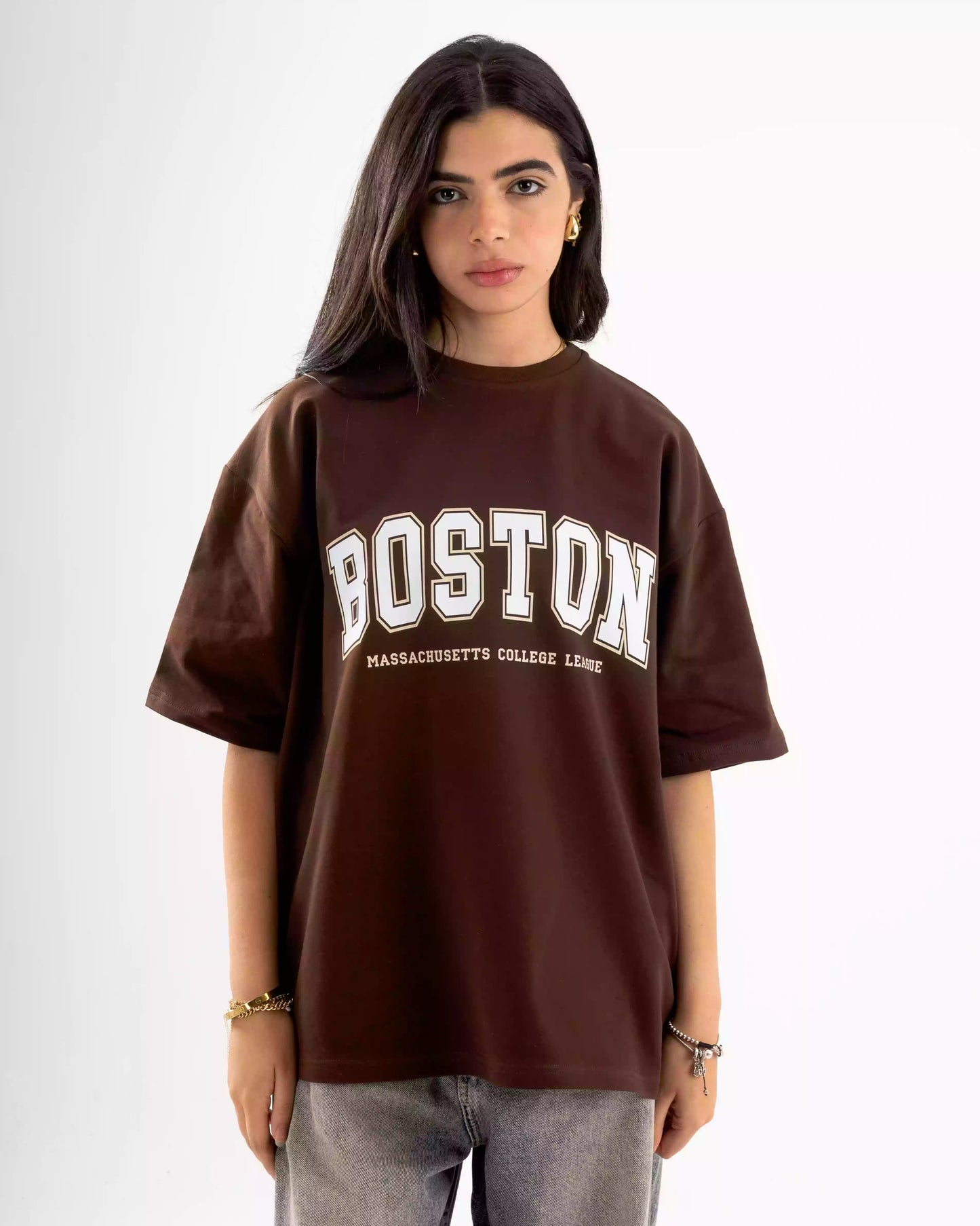 Printed Brown boston oversized T-shirt Summer milton