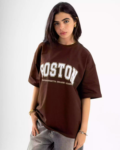 Printed Brown boston oversized T-shirt Summer milton