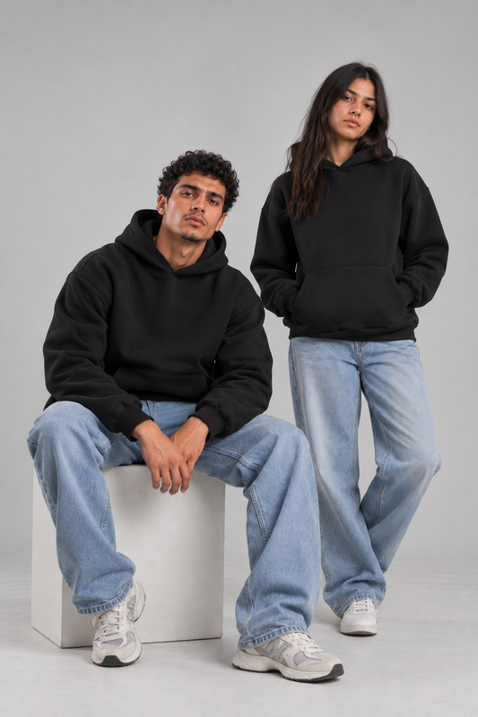 Black Plain Oversized Hoodie