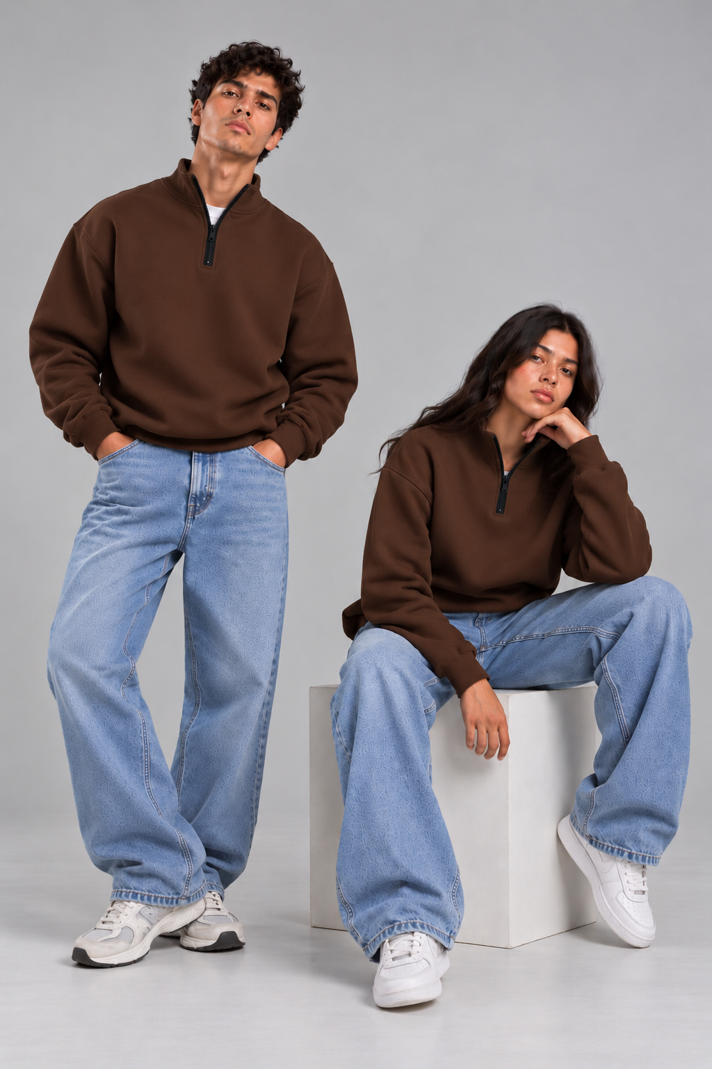 Brown Quarter-Zip Sweatshirt