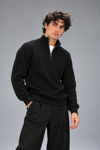 Black Zip Knit Sweater