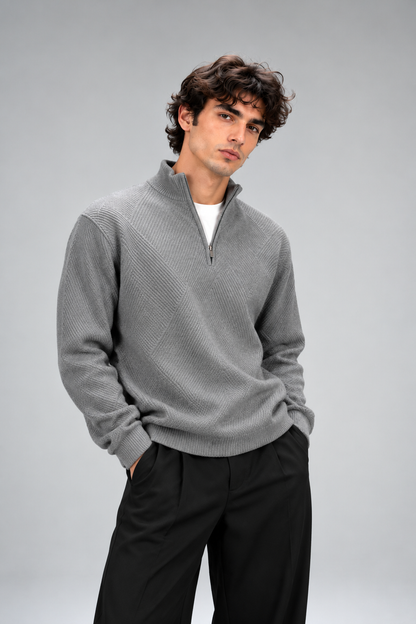 Stone Zip Knit Sweater – Textured Pattern