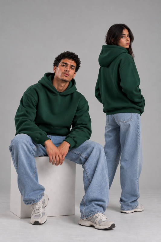 Dark Green Plain Oversized Hoodie