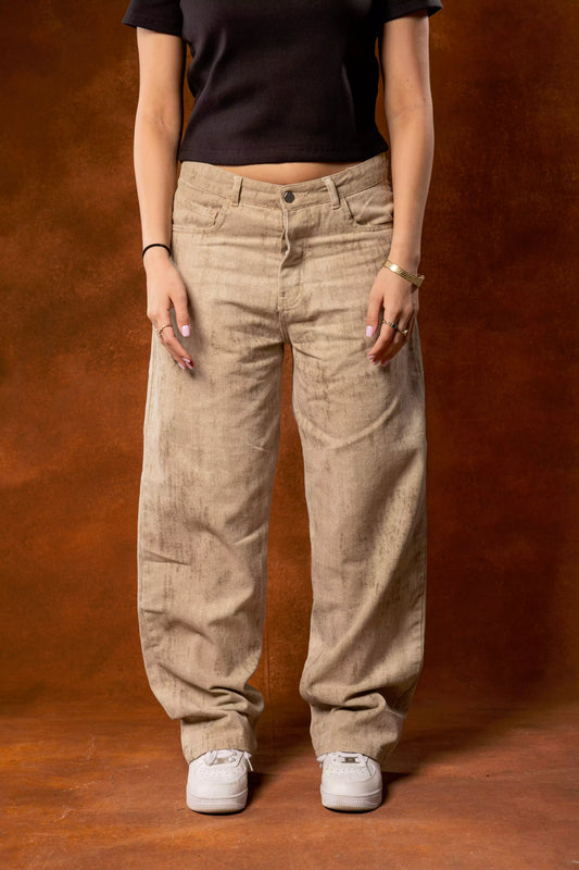 Beige wide leg jeans