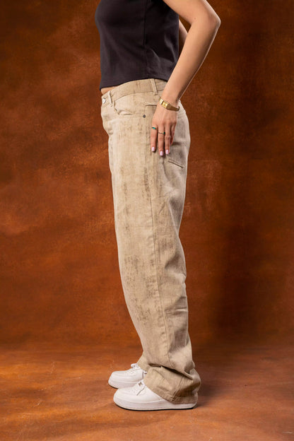 Beige wide leg jeans
