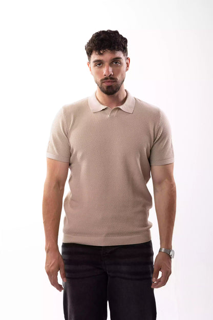 Textured Beige Knit Polo