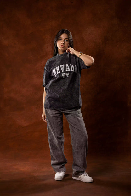 Printed Acid washed grey oversized T-shirt
