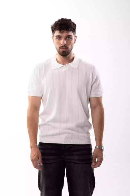 Off-White Textured Knit Polo