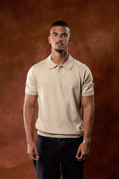 Plain Beige Knitted Polo