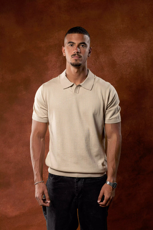 Plain Beige Knitted Polo