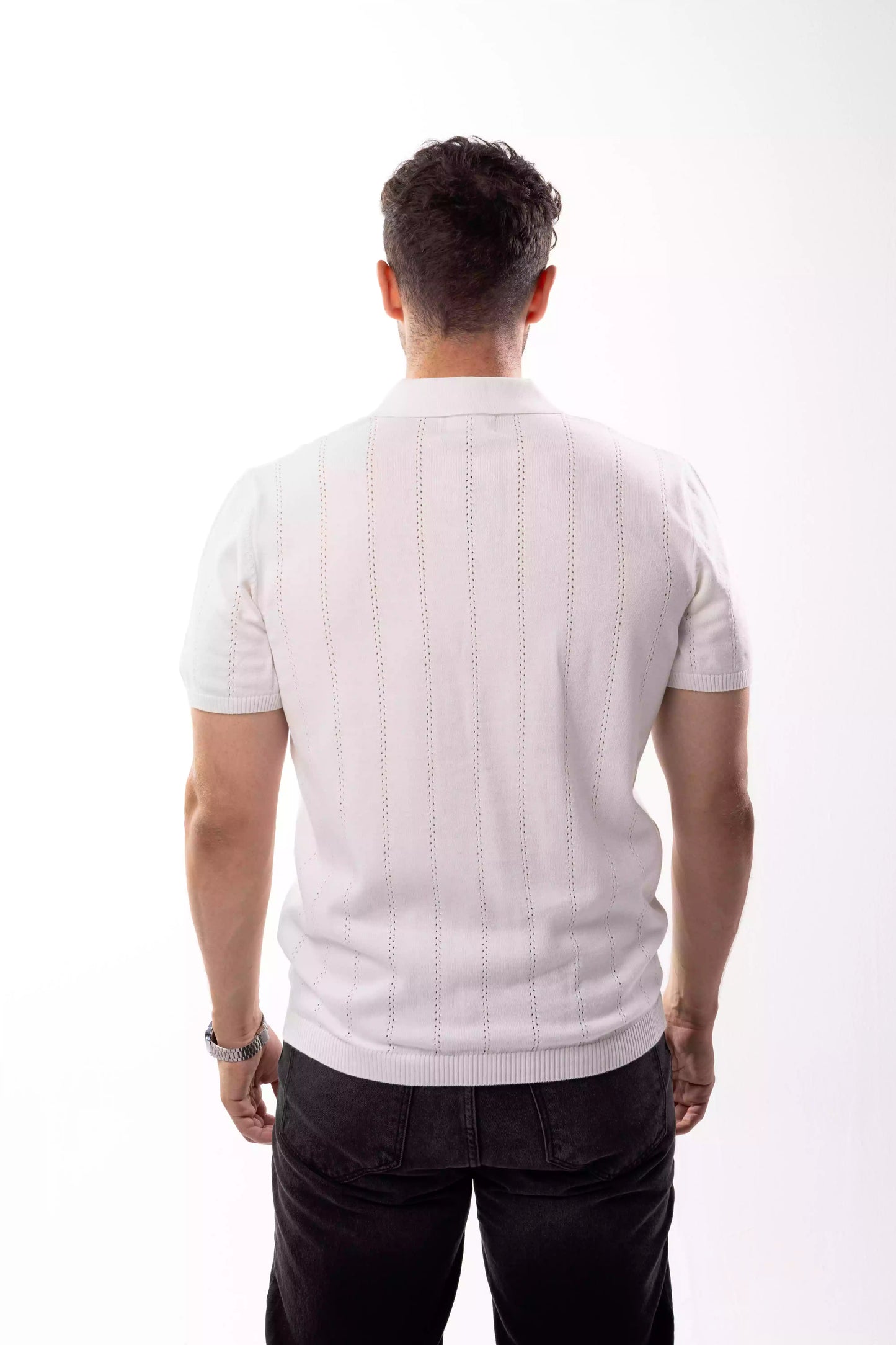 Off-White Textured Knit Polo