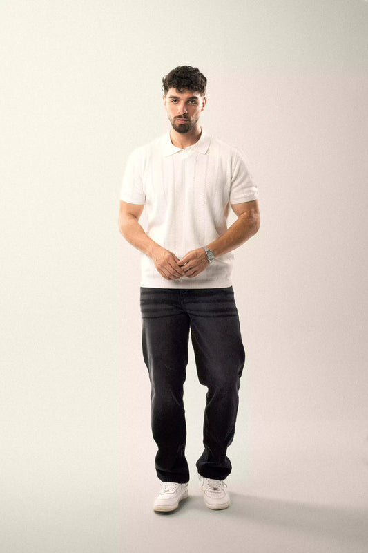Off-White Textured Knit Polo