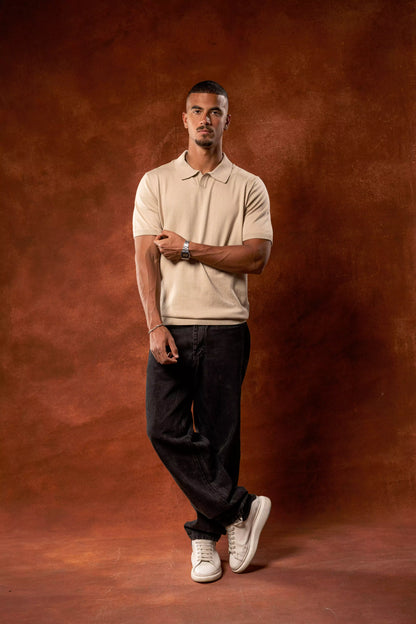 Plain Beige Knitted Polo