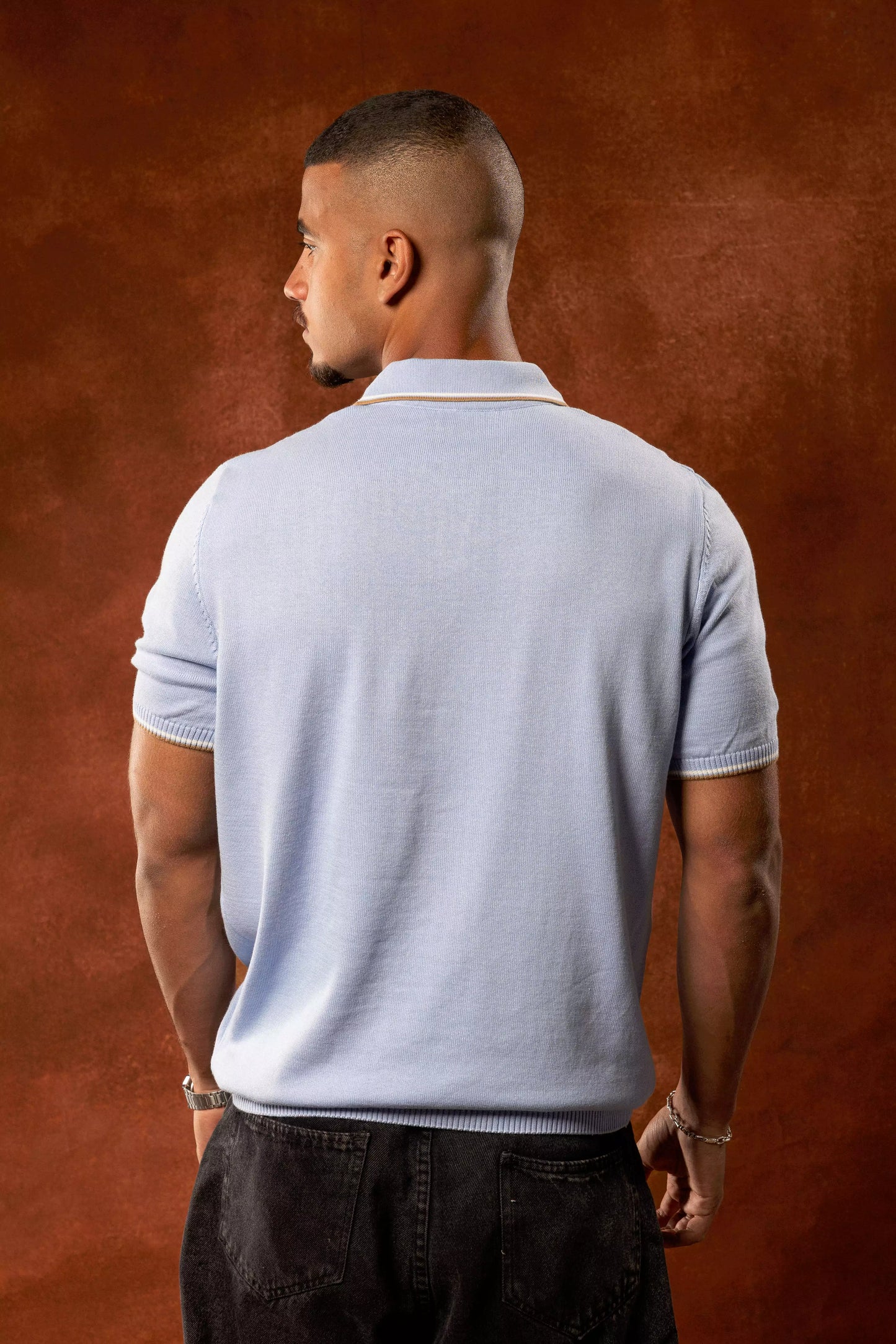Plain Sky Blue Knitted Polo