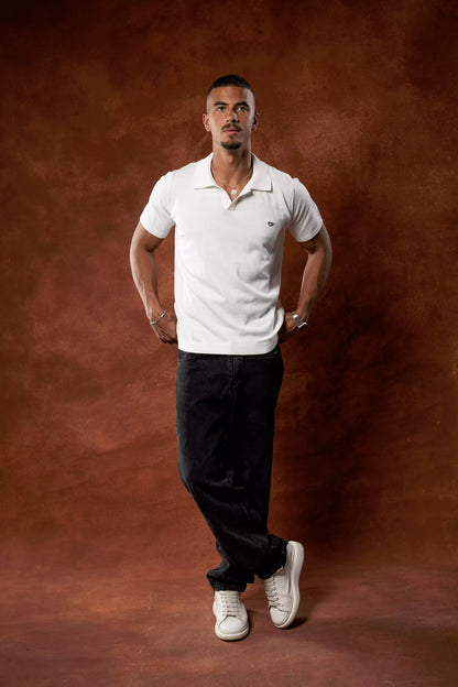 Plain Off White Knitted Polo
