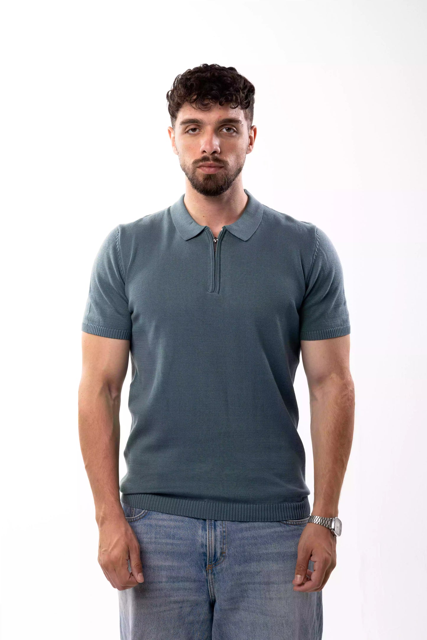 Mint knitted polo with zipper