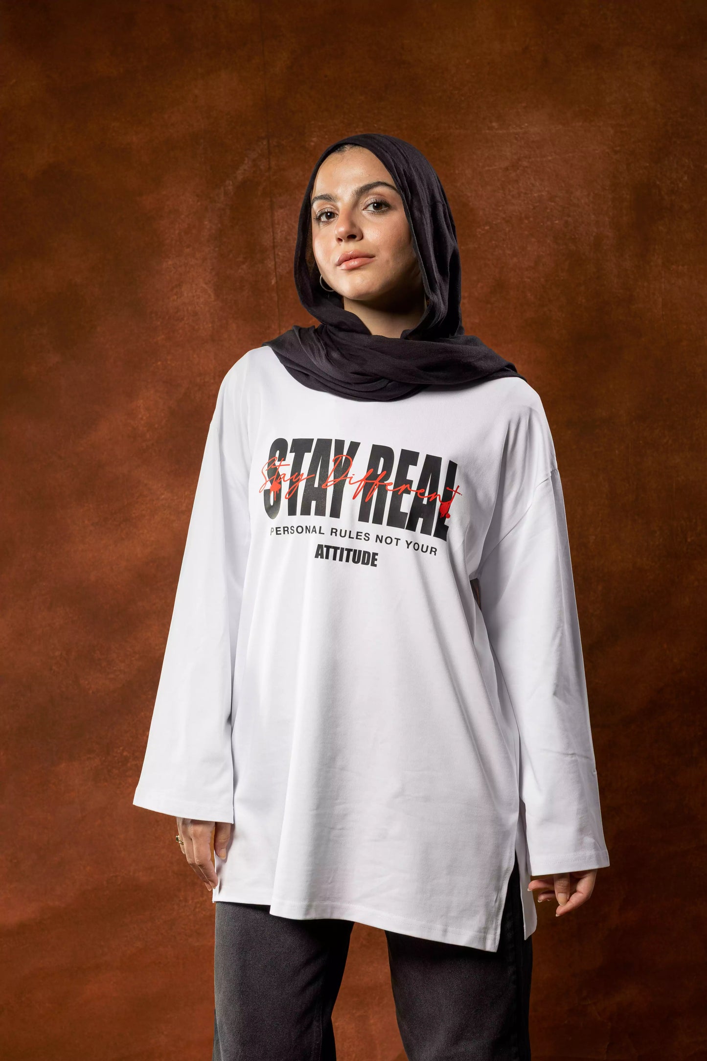 Printed white long sleeves oversized T-shirt