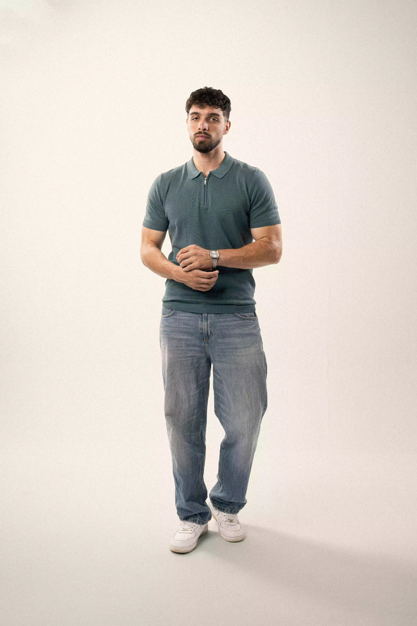 Mint knitted polo with zipper