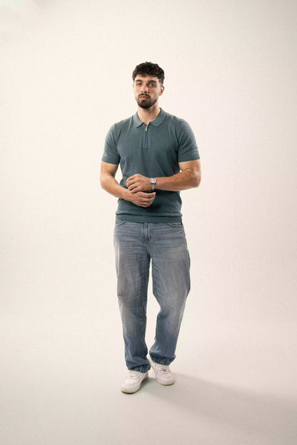 Mint knitted polo with zipper