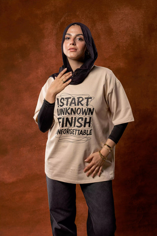 Printed beige oversized T-shirt