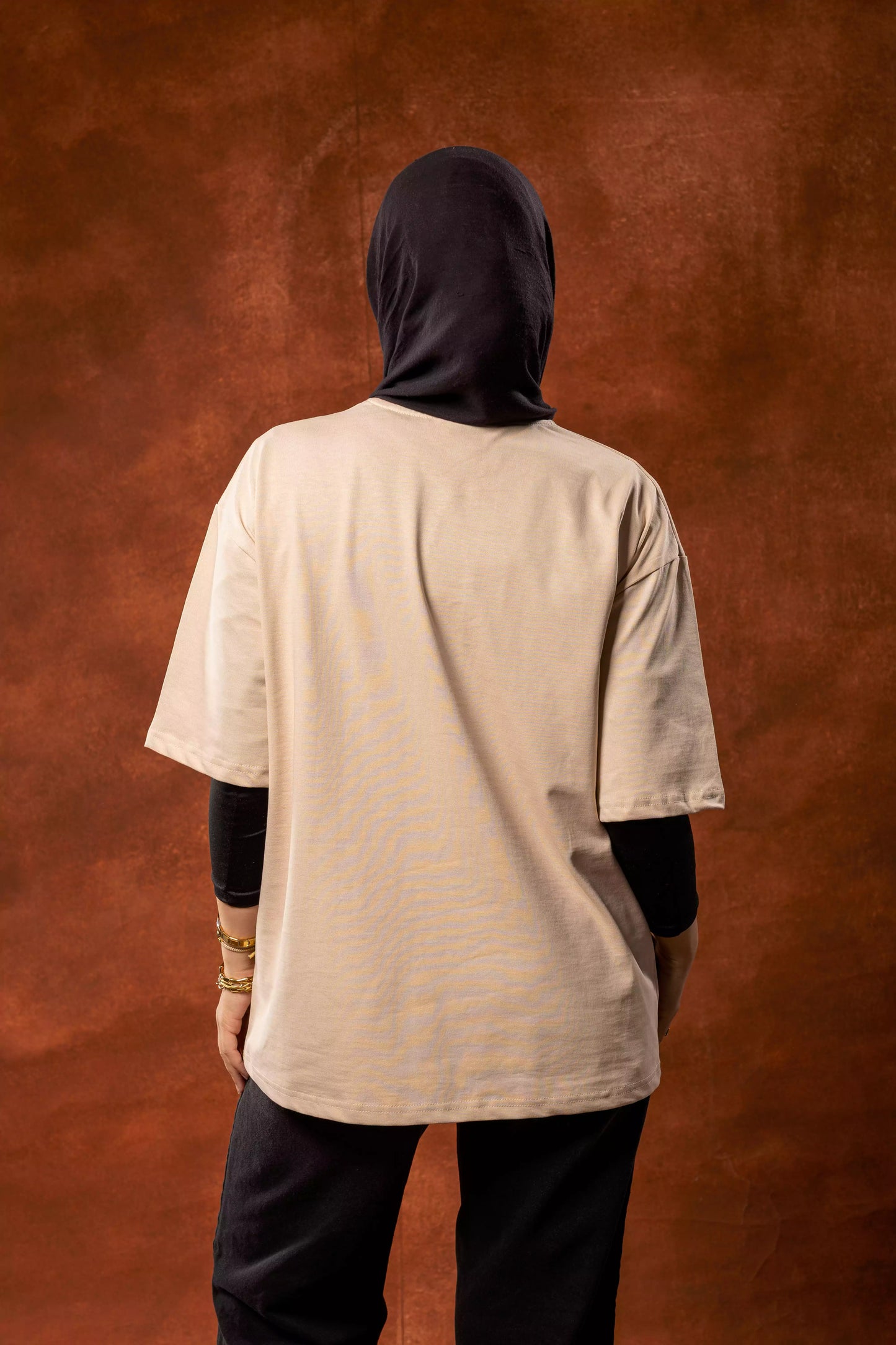 Printed beige oversized T-shirt