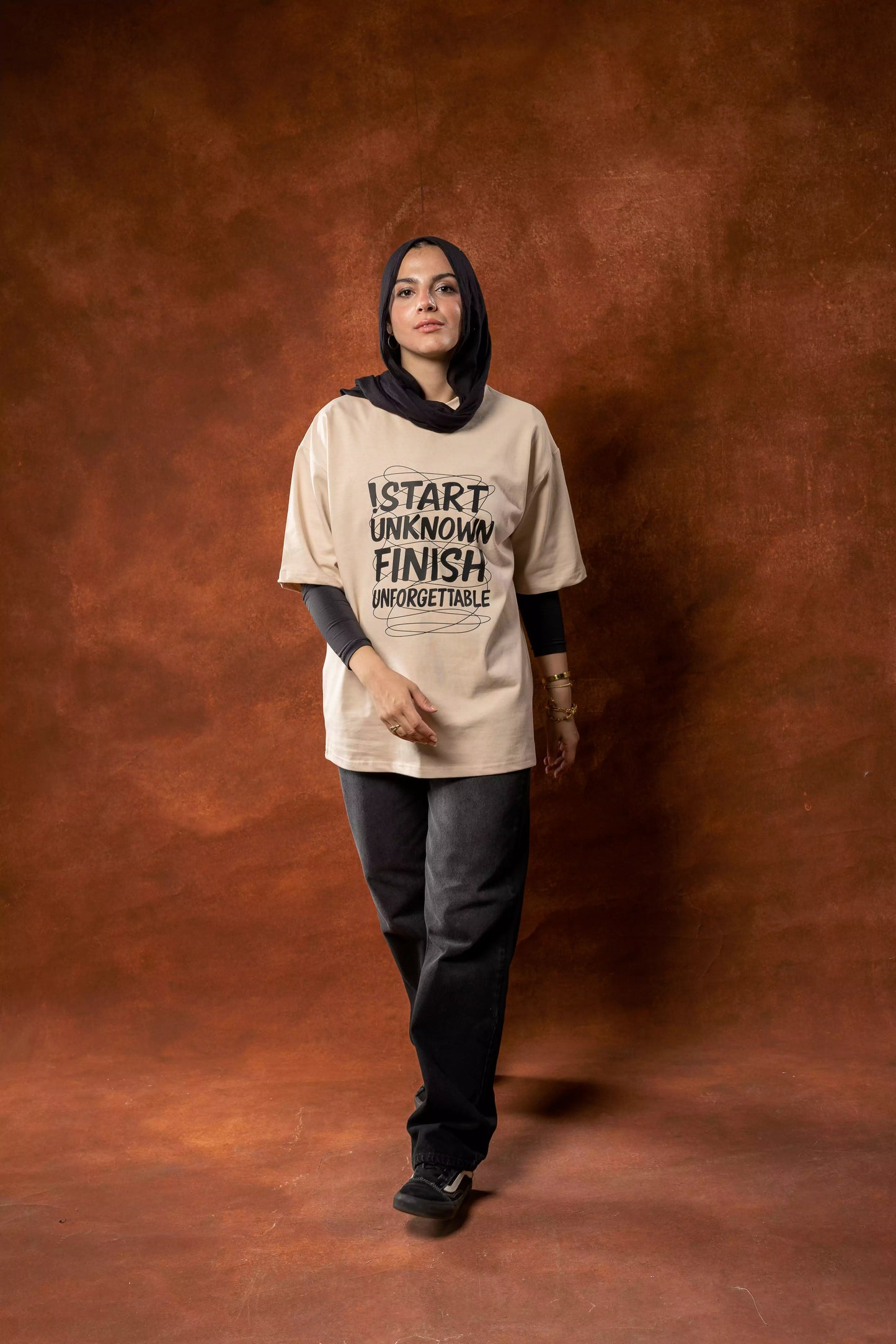 Printed beige oversized T-shirt