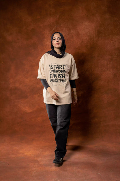Printed beige oversized T-shirt