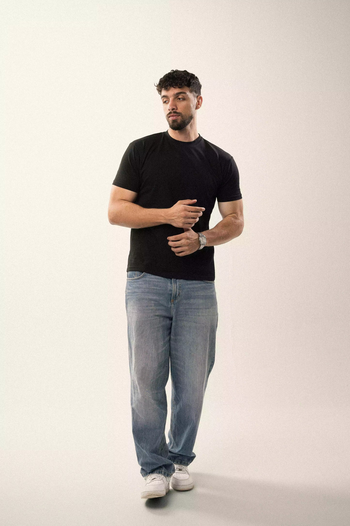 Black regular cotton T-shirt