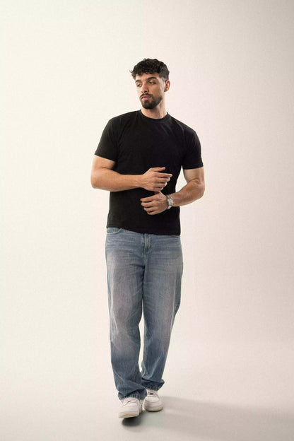 Black regular cotton T-shirt
