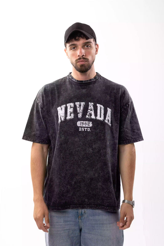 Printed Acid washed grey oversized T-shirt