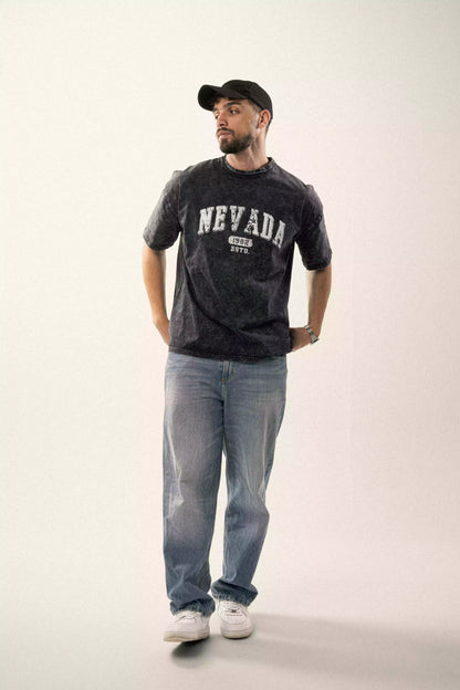 Printed Acid washed grey oversized T-shirt
