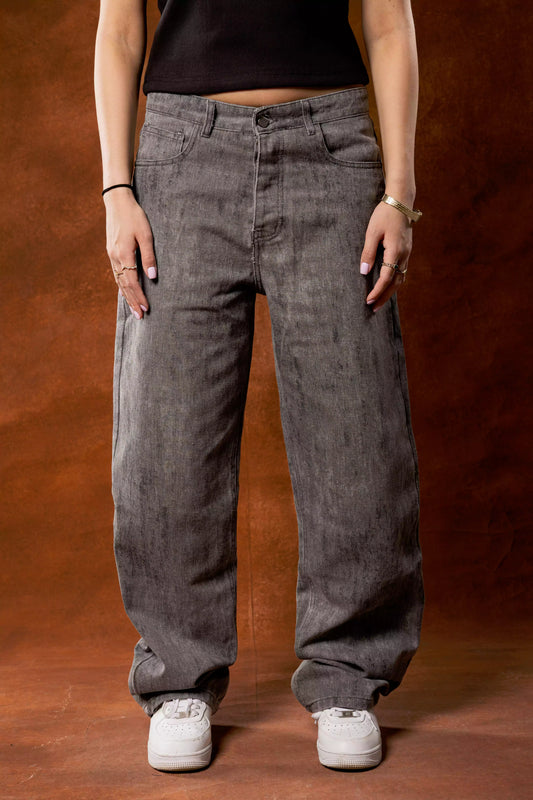 Grey wide leg jeans