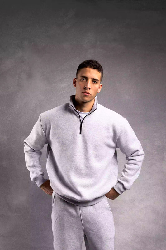 Grey sweatshirt with quarter zip