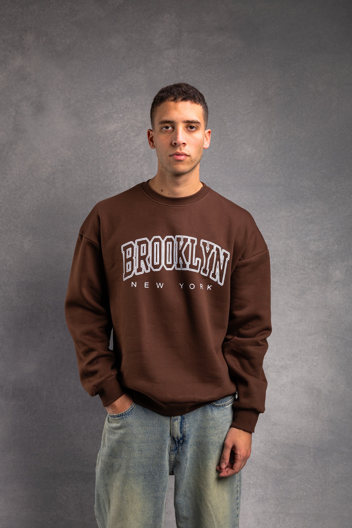 Brown printed oversized sweatshirt