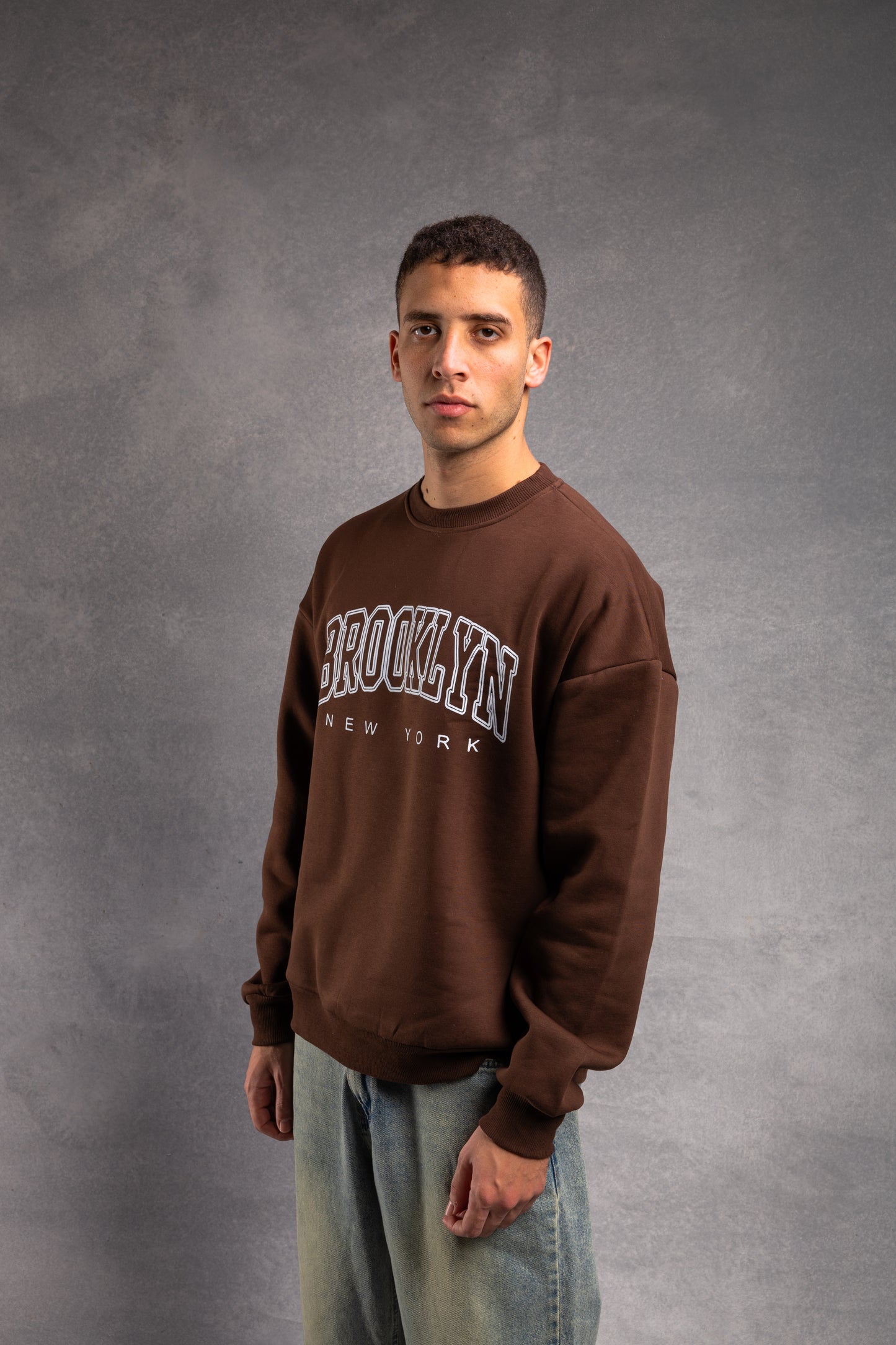 Brown printed oversized sweatshirt