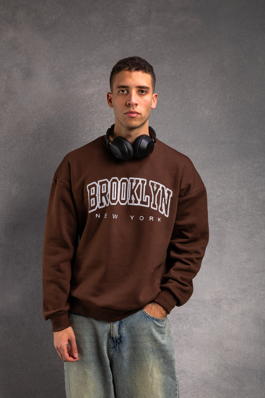 Brown printed oversized sweatshirt