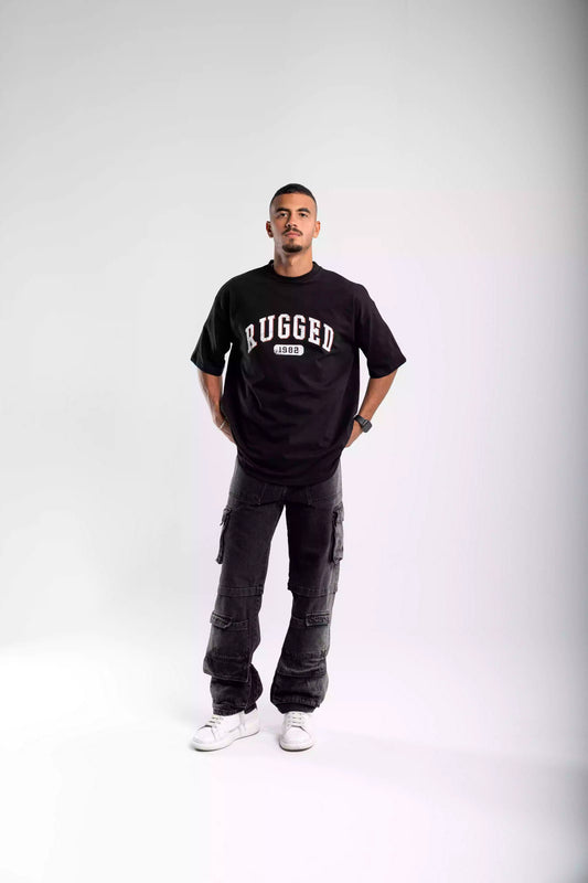 Printed Black RUGGED oversized T-shirt
