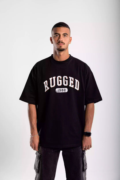 Printed Black RUGGED oversized T-shirt