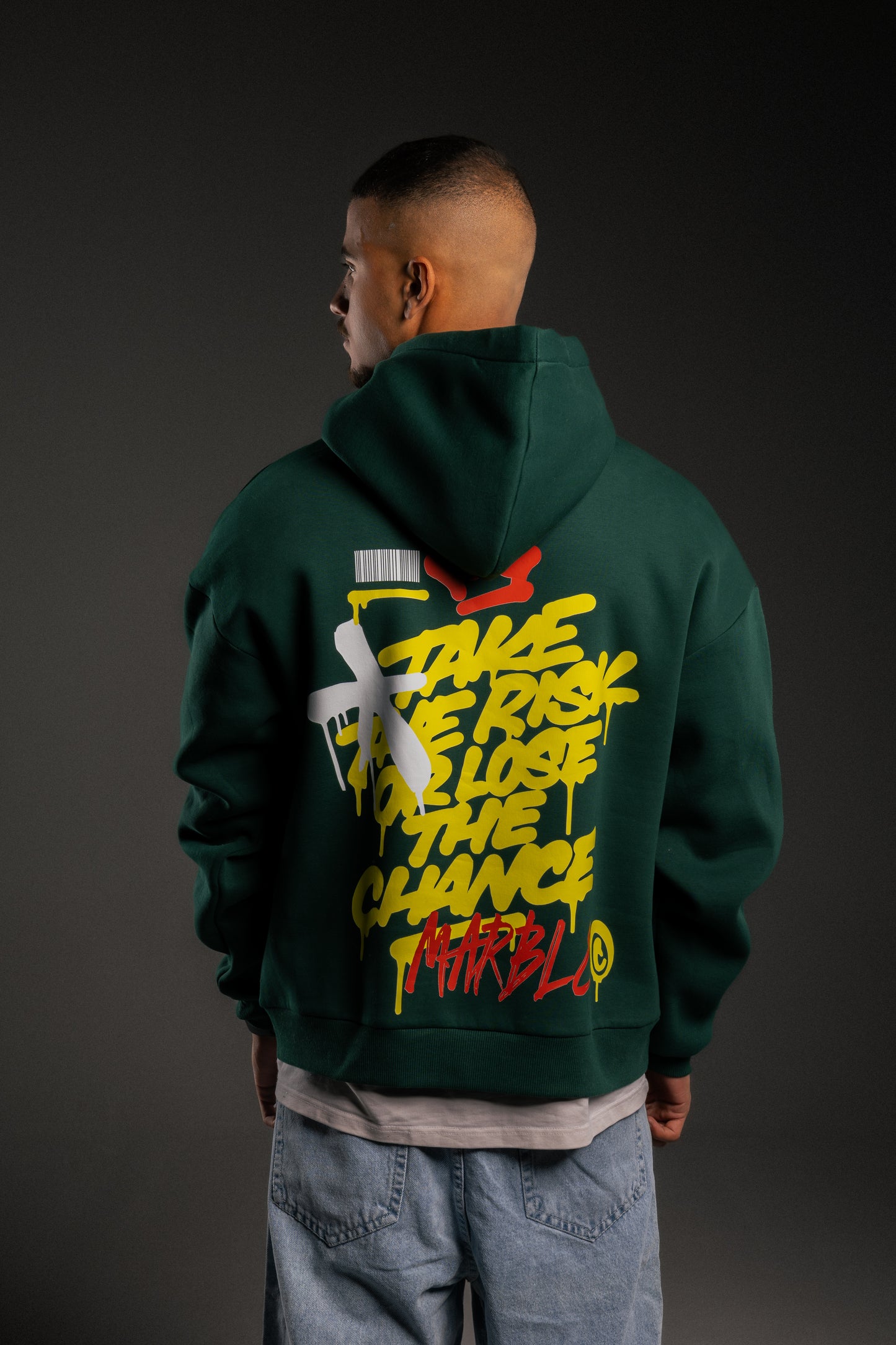 Dark green printed oversized hoodie