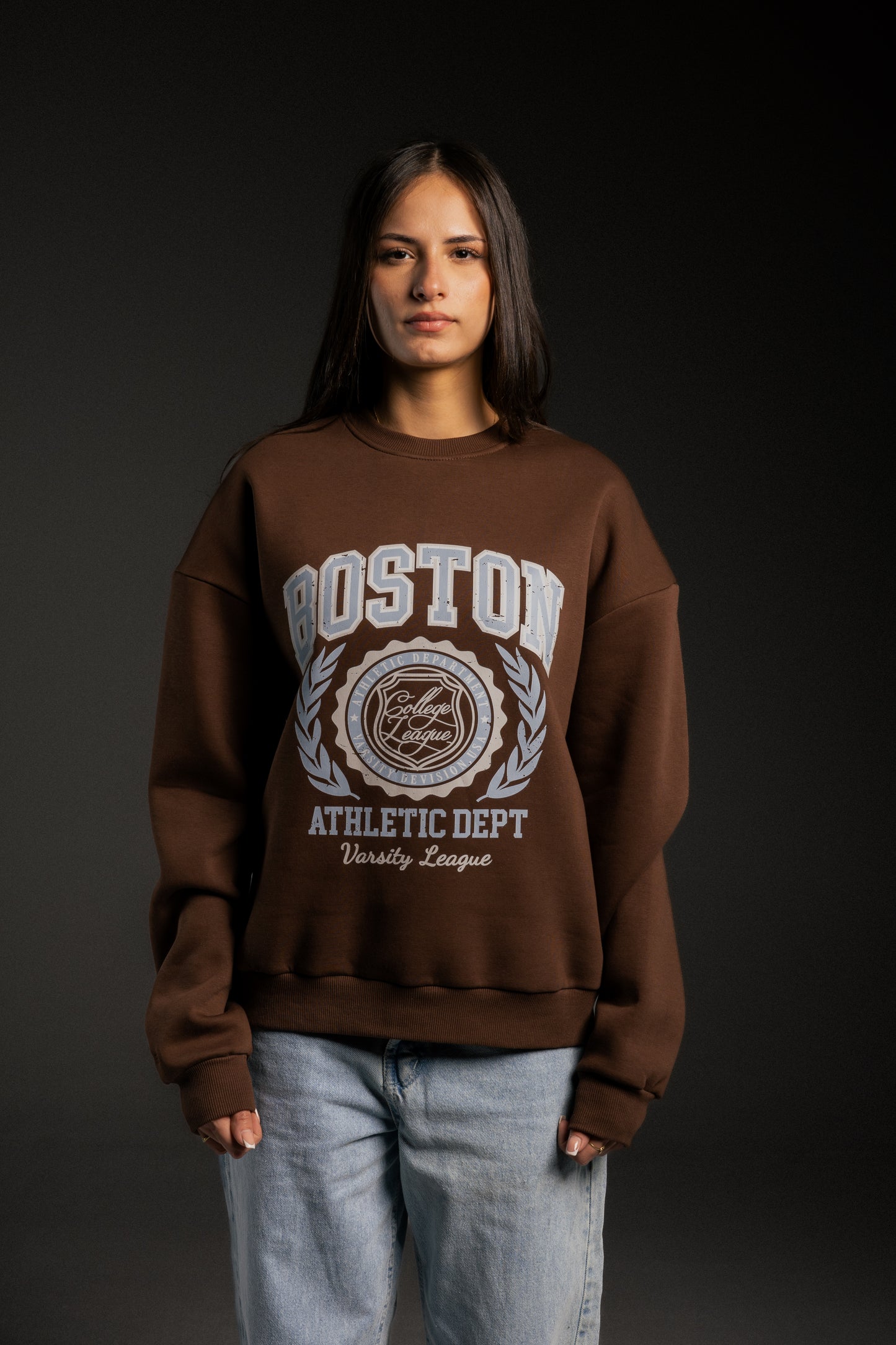 Brown printed oversized sweatshirt