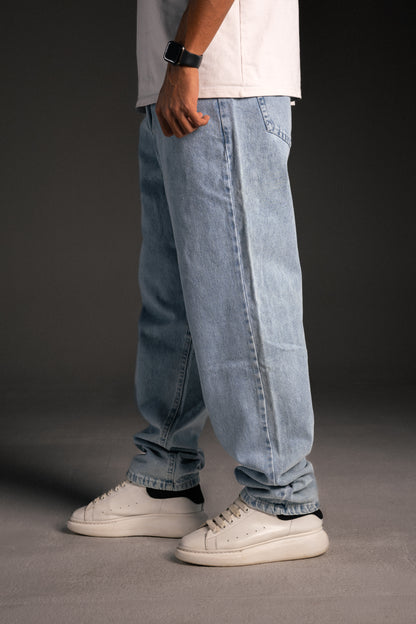 Blue wide leg jeans unisex