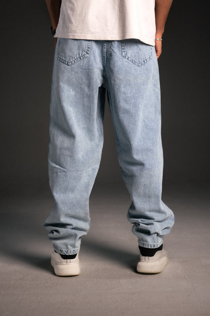 Blue wide leg jeans unisex