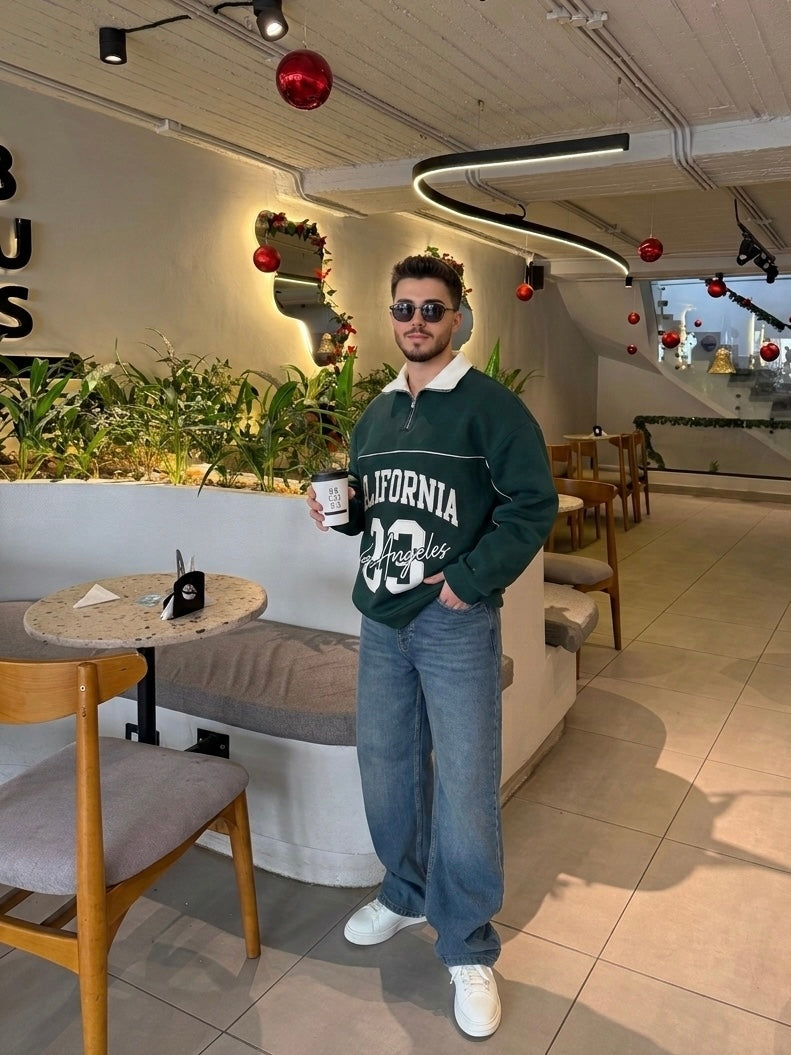 Dark Green sweatshirt with quarter zip