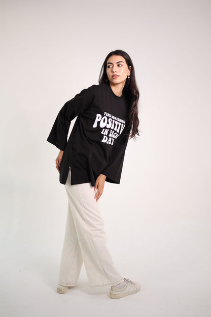 Printed Black  long sleeves oversized T-shirt