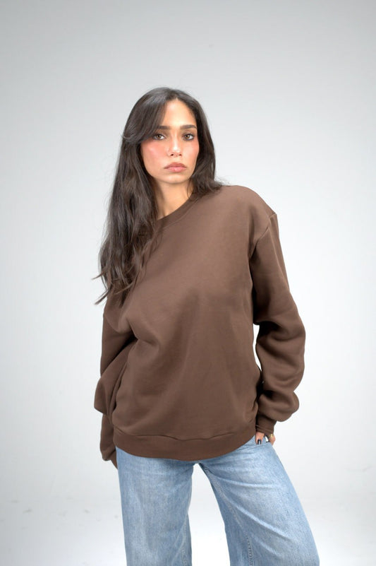 Brown Plain Oversized Sweatshirt