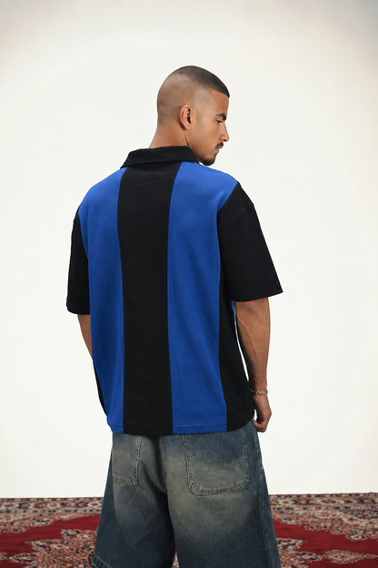 Blue & Black “Marble Club” Oversized Polo T-Shirt