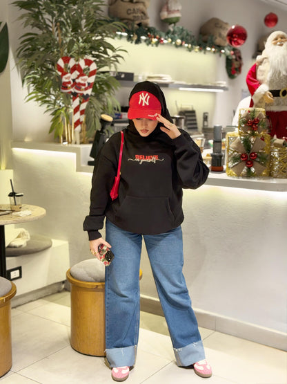 Black “Believe in Yourself” Embroidered Oversized Hoodie