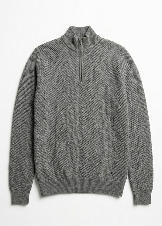 Stone Zip Knit Sweater – Textured Pattern
