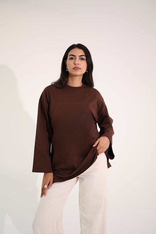 Plain Brown long sleeves oversized T-shirt Summer Milton