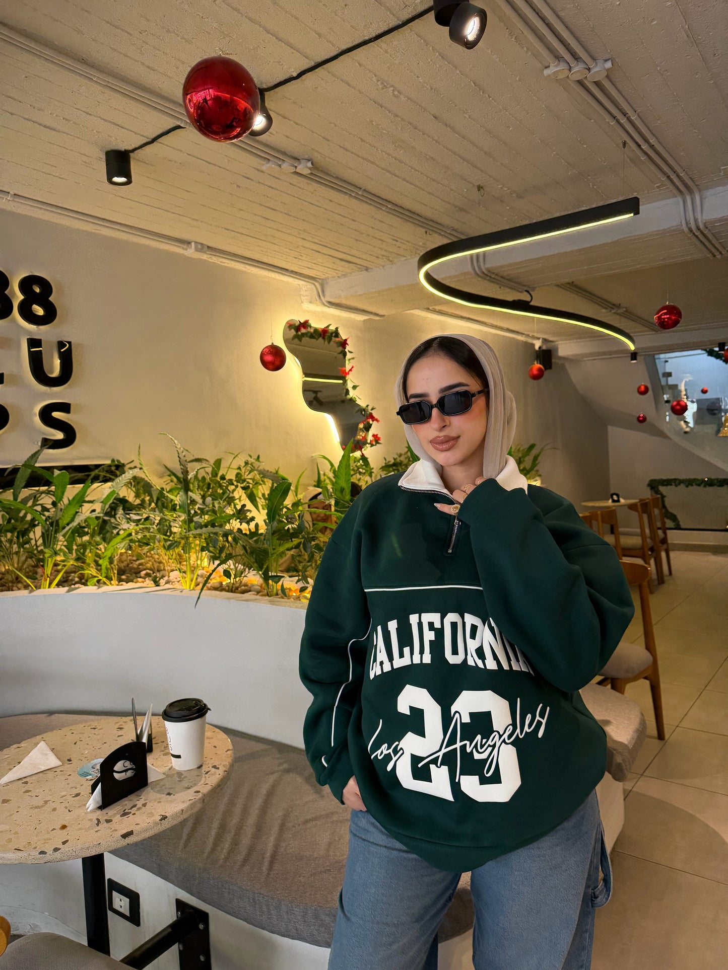 Dark Green sweatshirt with quarter zip